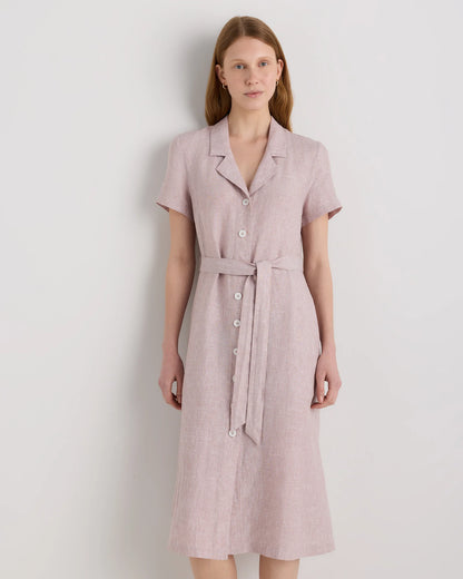 100% European Linen Button Front Dress - XS / Sky Blue Mariner Stripe