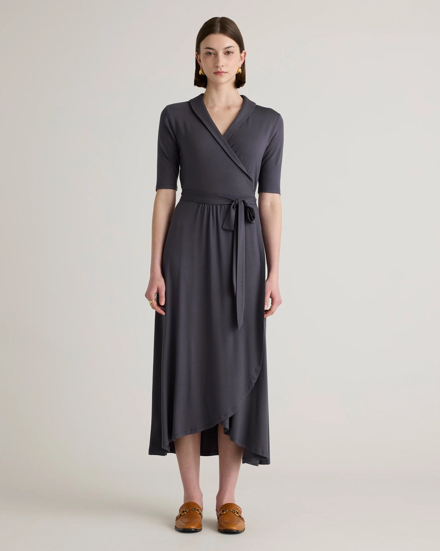 Tencel Jersey Midi Wrap Dress - XS / Brown