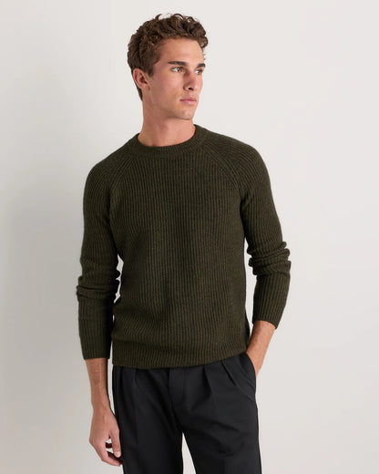 Mongolian Cashmere Fisherman Crewneck Sweater - S / Navy Marl