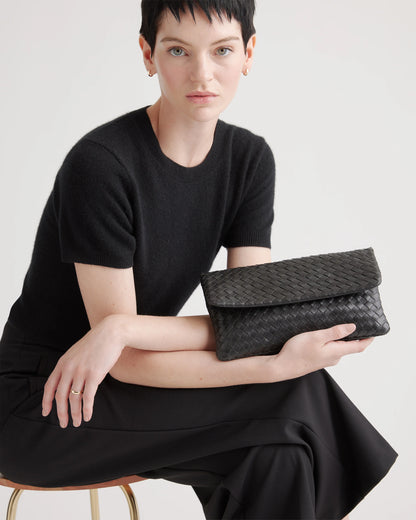 Italian Leather Handwoven Convertible Clutch - One Size / Cognac