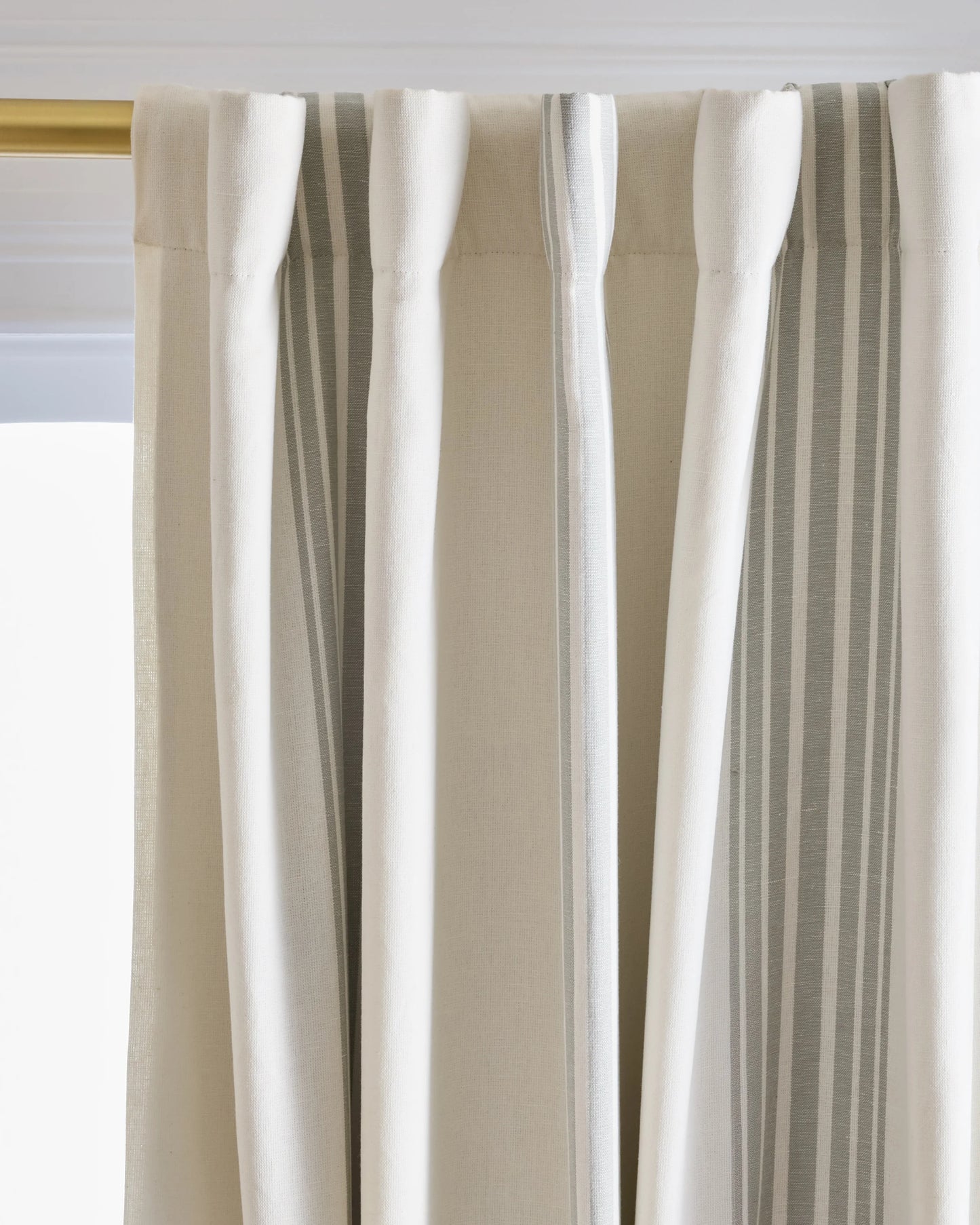 Coastal Stripe Linen Cotton Room Darkening Curtain - Single Panel - 48x84 / Ivory/Sage Green