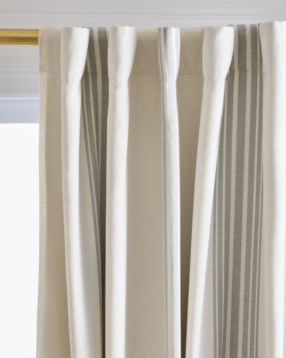 Coastal Stripe Linen Cotton Room Darkening Curtain - Single Panel - 48x84 / Ivory/Sage Green