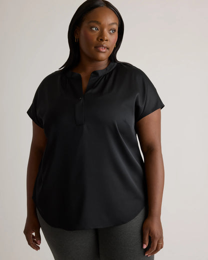 Washable Stretch Silk Dolman Sleeve Blouse - 1X / Black