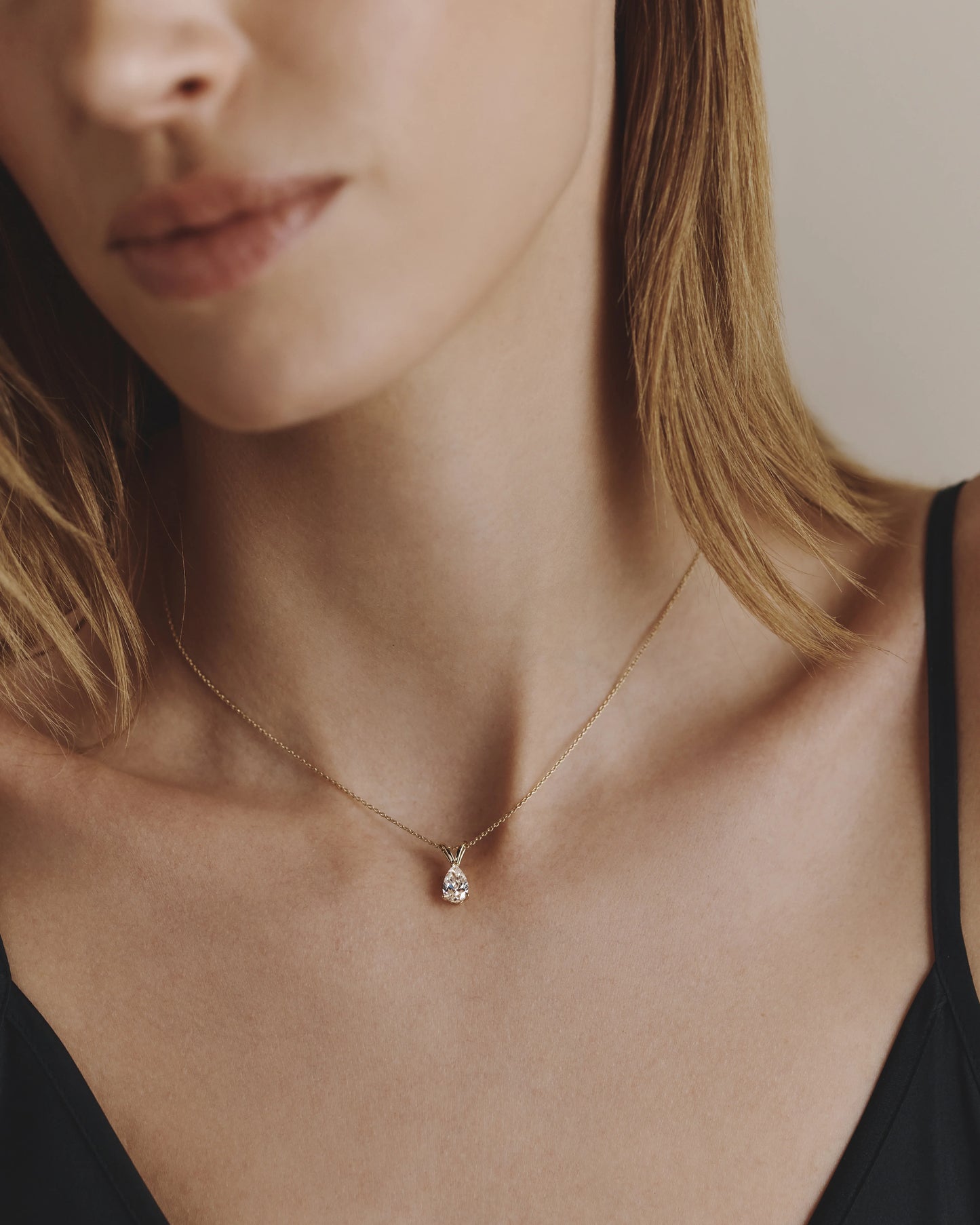 14K Gold Lab Grown Diamond Pear Solitaire Necklace - 1ctw - One Size / Yellow Gold