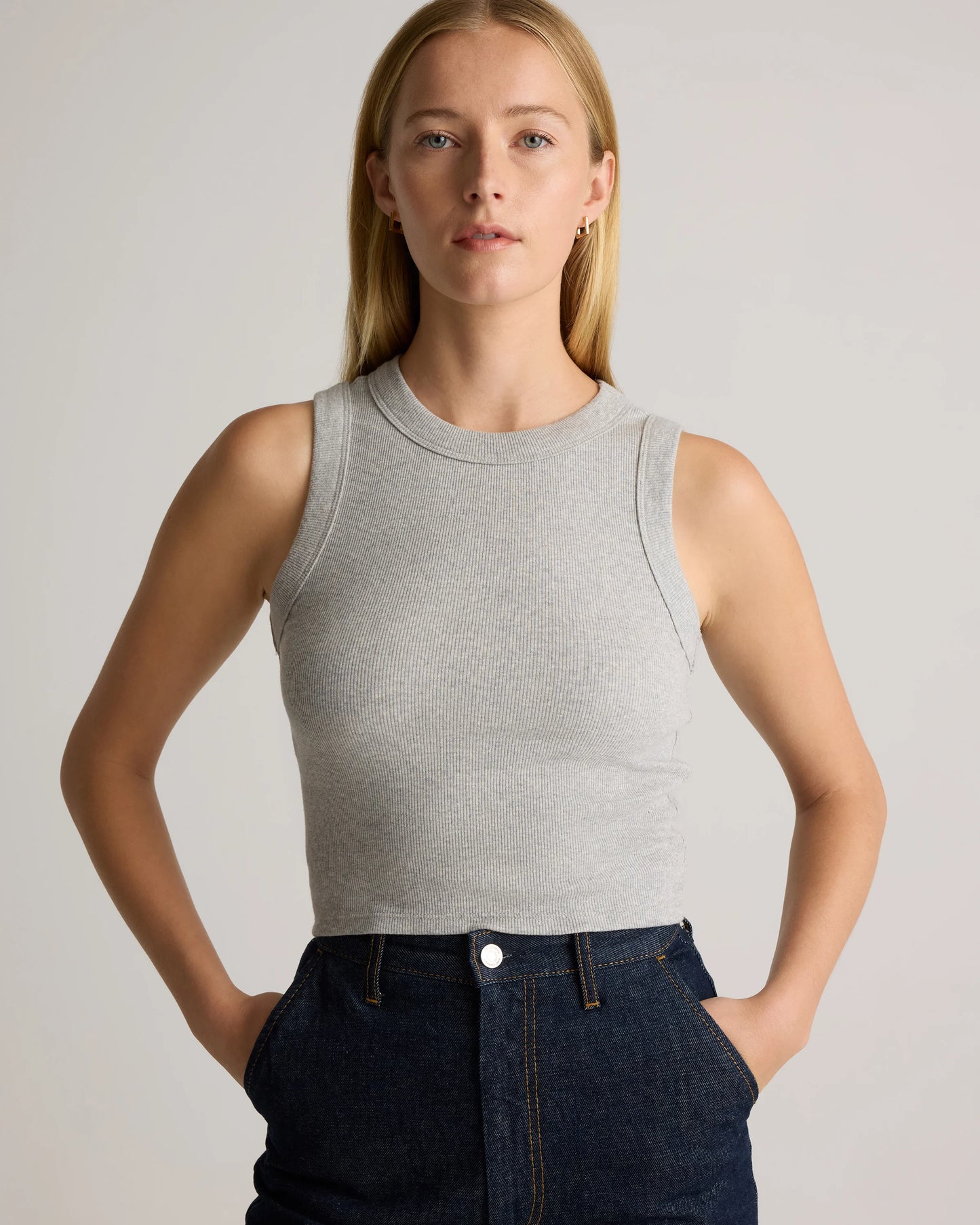 Organic Cotton Micro-Rib Cropped Cutaway Tank - XS / Heather Oatmeal