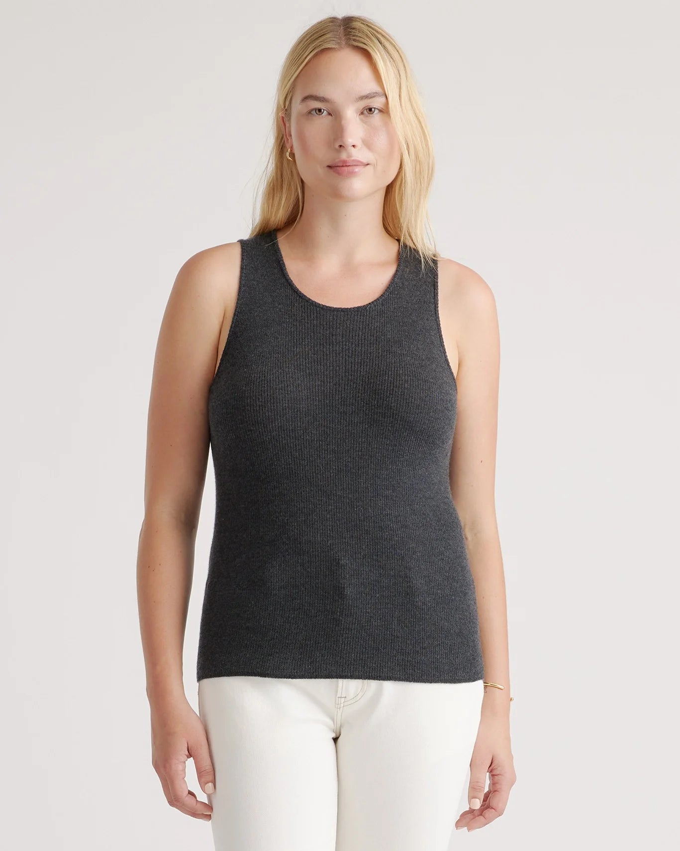 Featherweight Cashmere Ribbed Tank - XS / Charcoal
