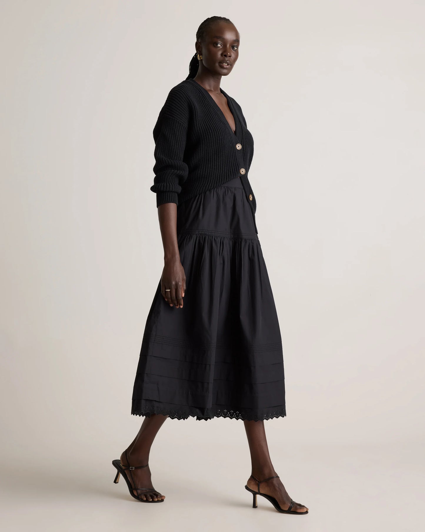 100% Organic Cotton Poplin Pintuck Maxi Skirt - XS / Black