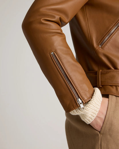 100% Leather Motorcycle Jacket - XS / Cognac