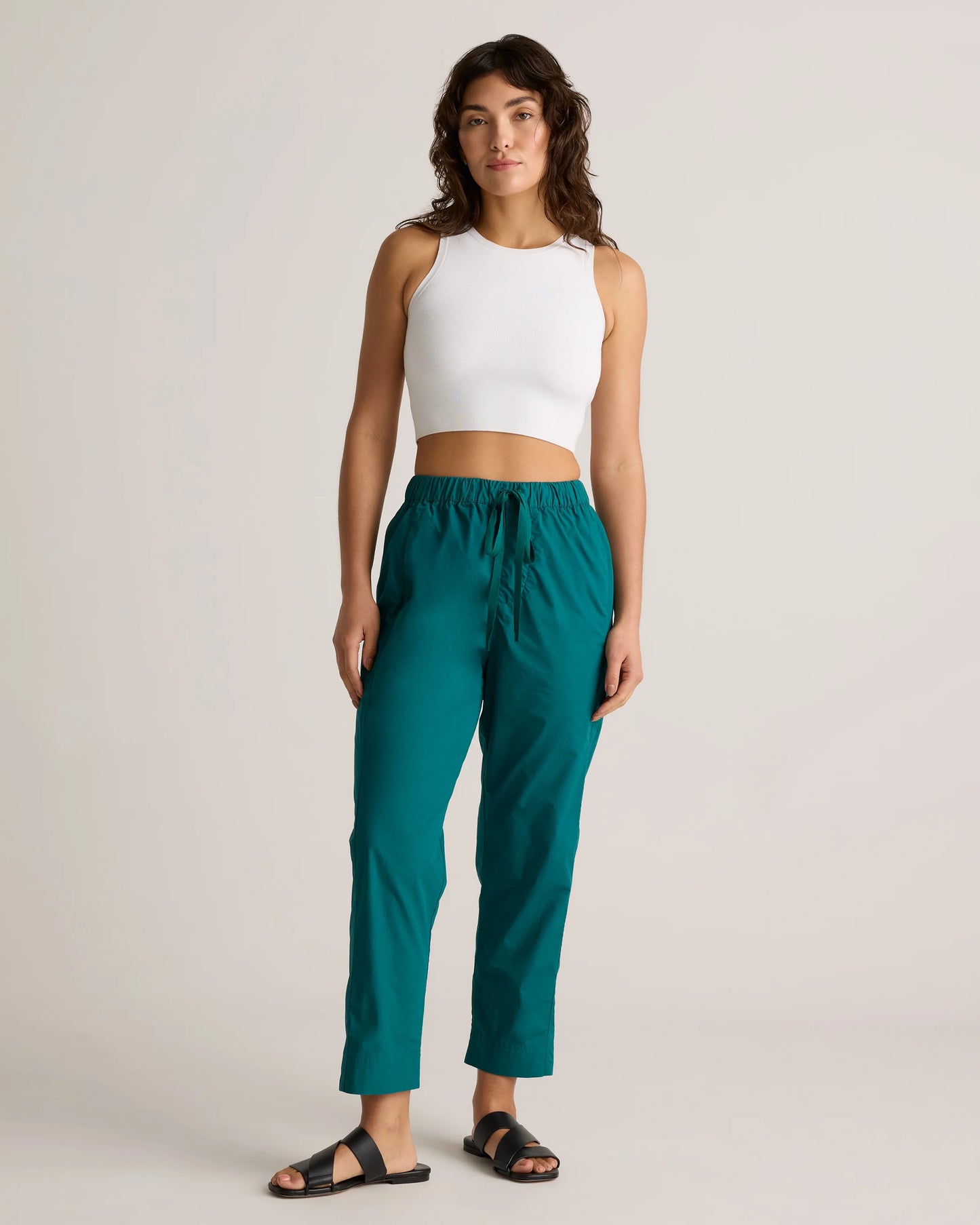 100% Organic Cotton Poplin Pull-On Pants - XS / Garden Green