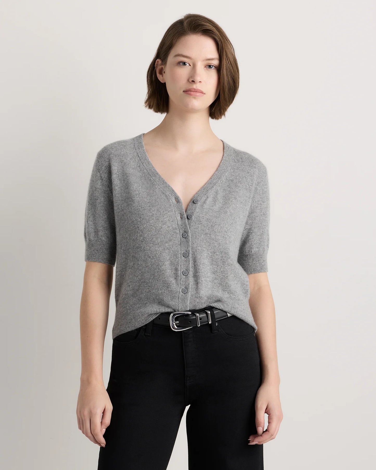 Mongolian Cashmere Short Sleeve Cardigan - XS / Oatmeal