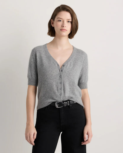 Mongolian Cashmere Short Sleeve Cardigan - XS / Oatmeal