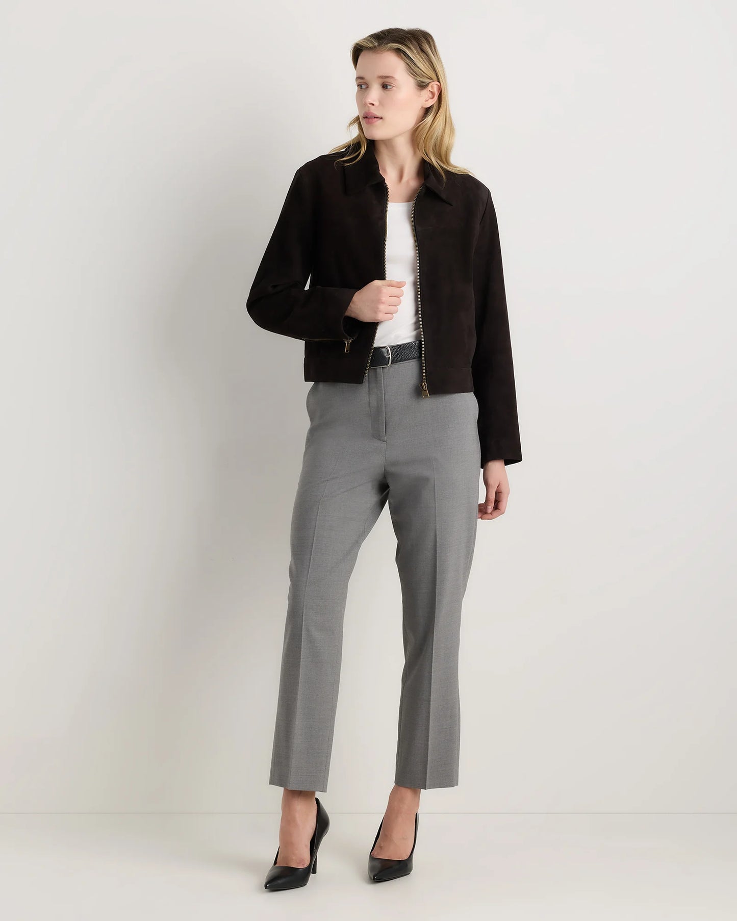 Italian Wool Slim Leg Ankle Pants - 0 / Grey Melange