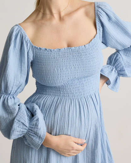 100% Organic Cotton Gauze Maternity Smocked Midi Dress - XS / Wild Cherry