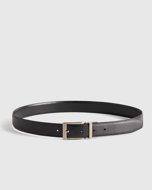 Owen Calfskin Leather Reversible Dress Belt - 30 / Black/Black
