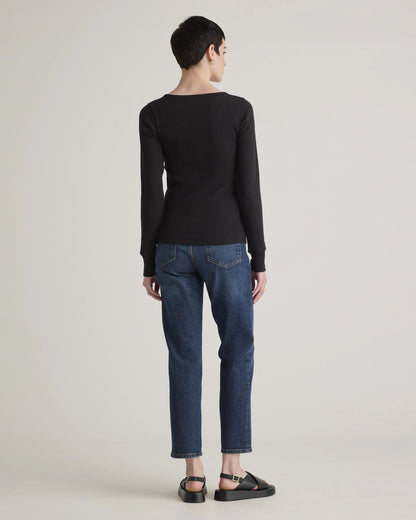 Organic Cotton Micro-Rib Henley Long Sleeve Tee - XS / Heather Oatmeal