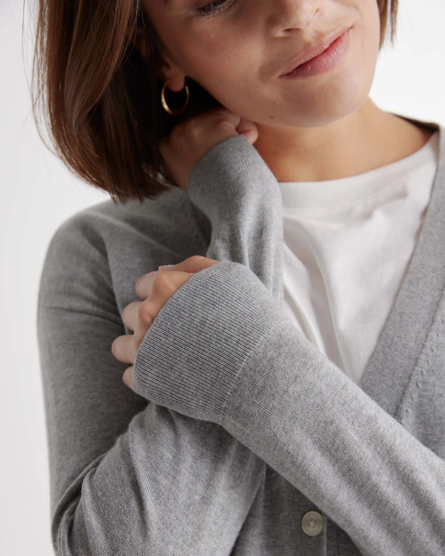 Lightweight Cotton Cashmere Cardigan - XS / Heather Oatmeal