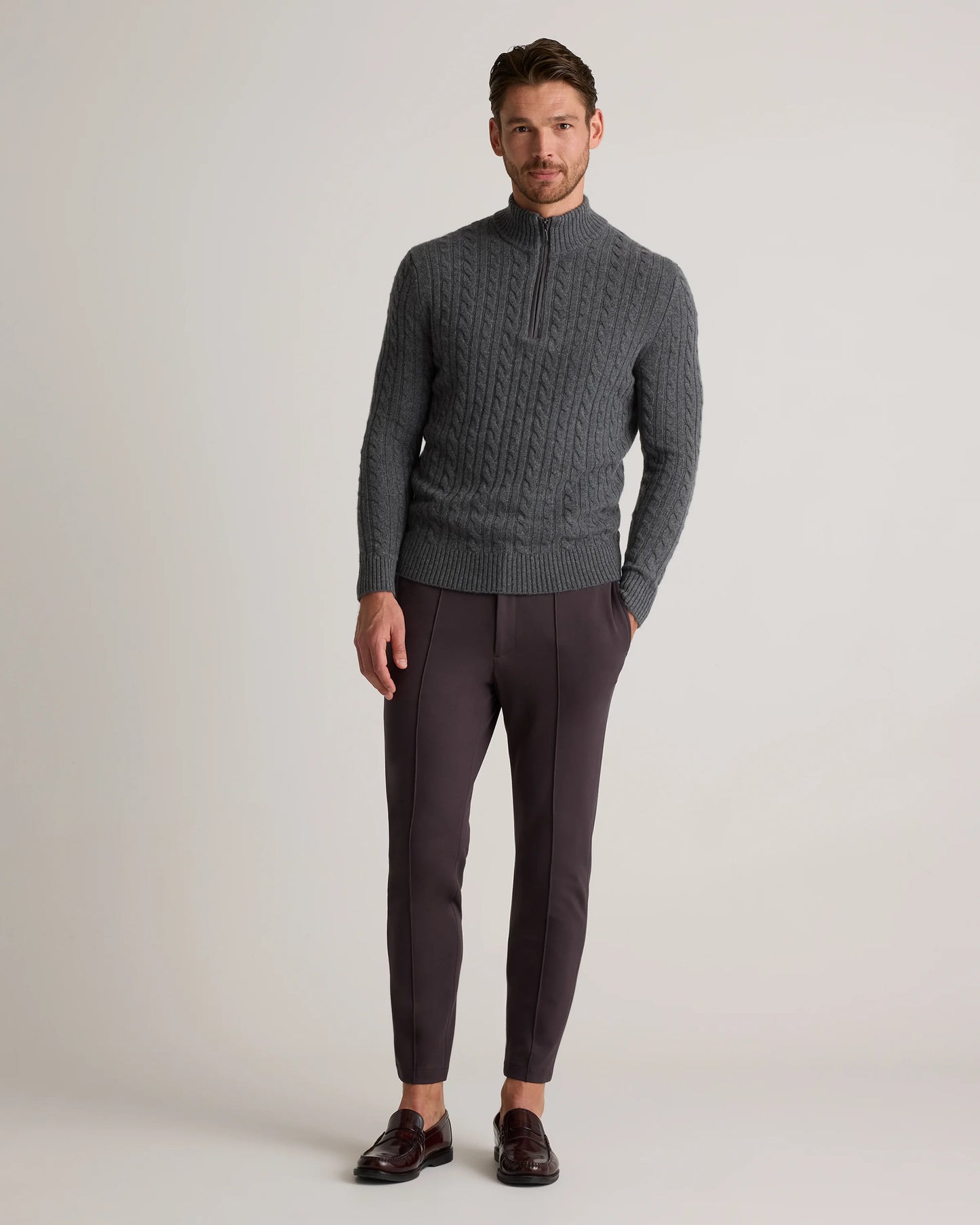 Luxe Baby Cashmere Cable Quarter Zip Sweater - S / Pearled Ivory