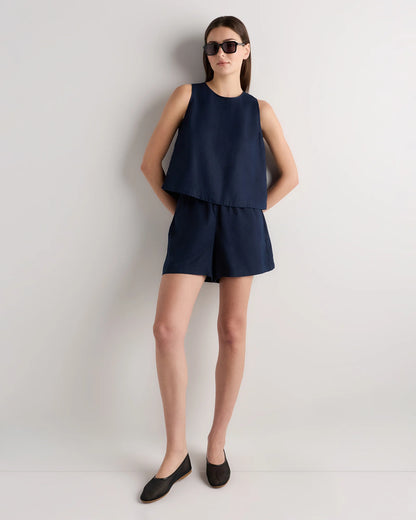 100% European Linen Cropped Tank - XS / Taupe Brown Gingham