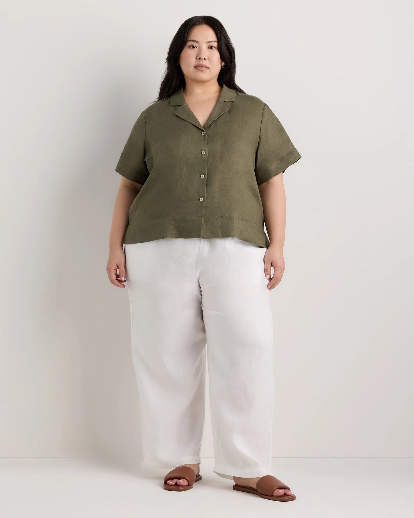 100% European Linen Short Sleeve Shirt - 1X / Flax