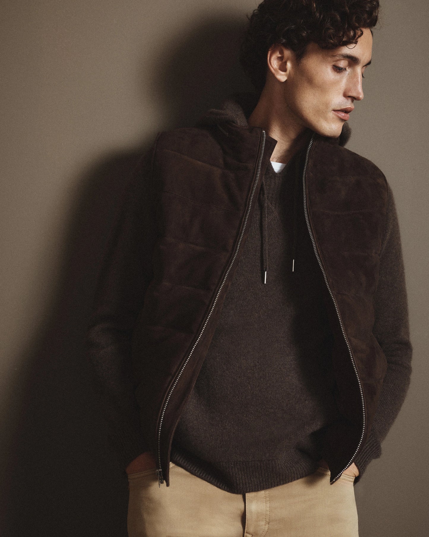 100% Suede Puffer Vest - S / Charcoal Black