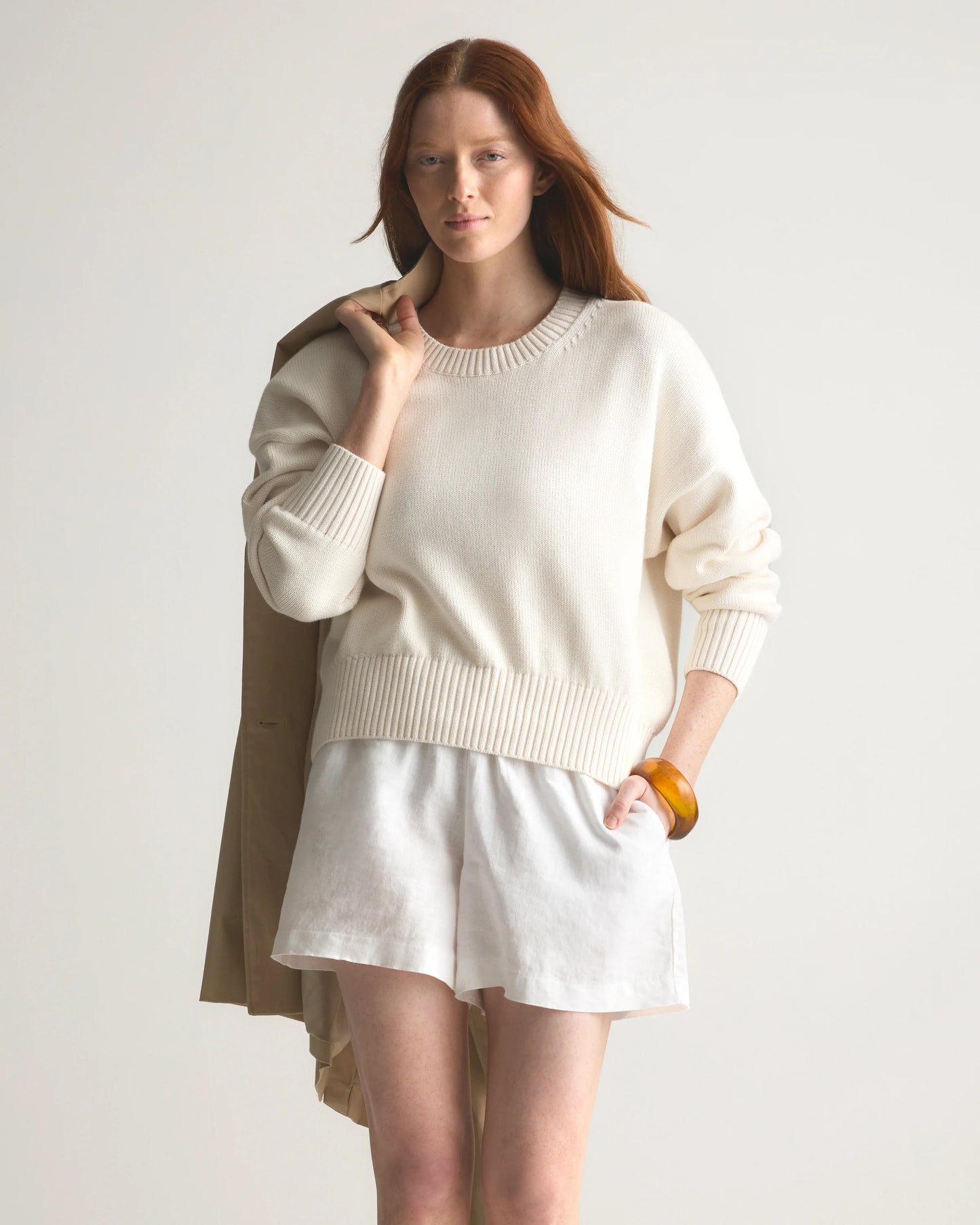 100% Organic Cotton Boyfriend Crew Sweater - XS / Speckled Beige