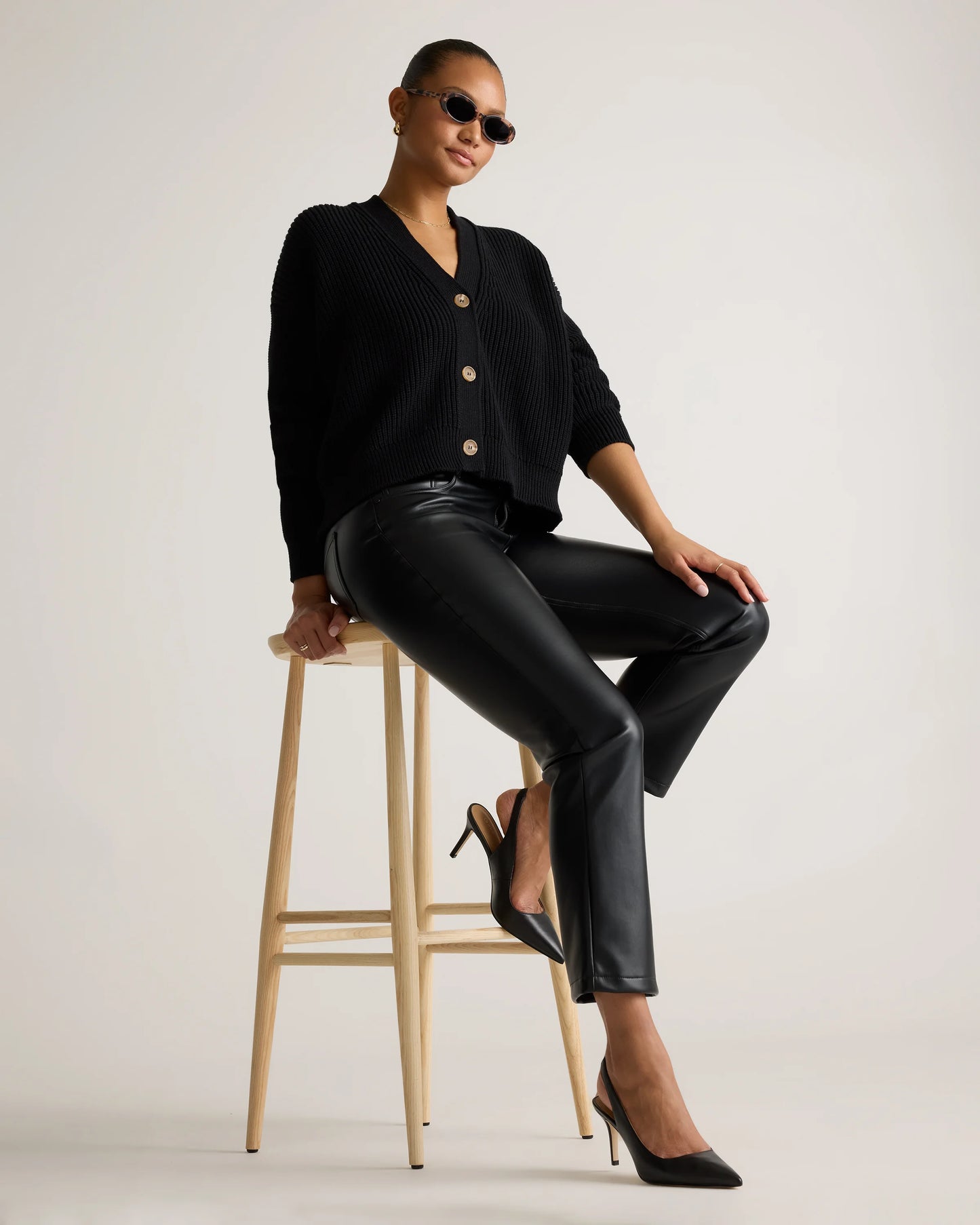 Vegan Leather Straight Leg Pants - 0 / Espresso