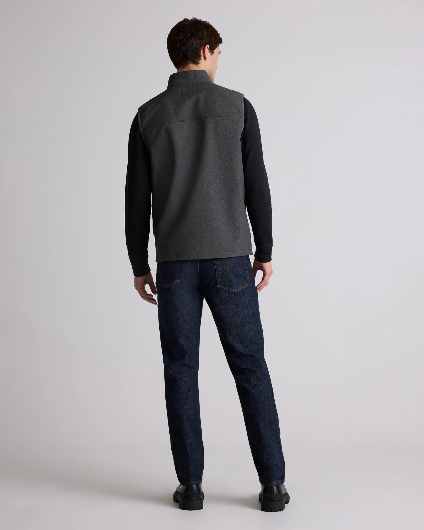Softshell Fleece-Lined Full-Zip Vest - S / Heather Deep Navy