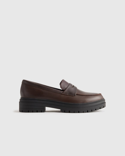 Italian Leather Lug Sole Loafer - 5 / Black