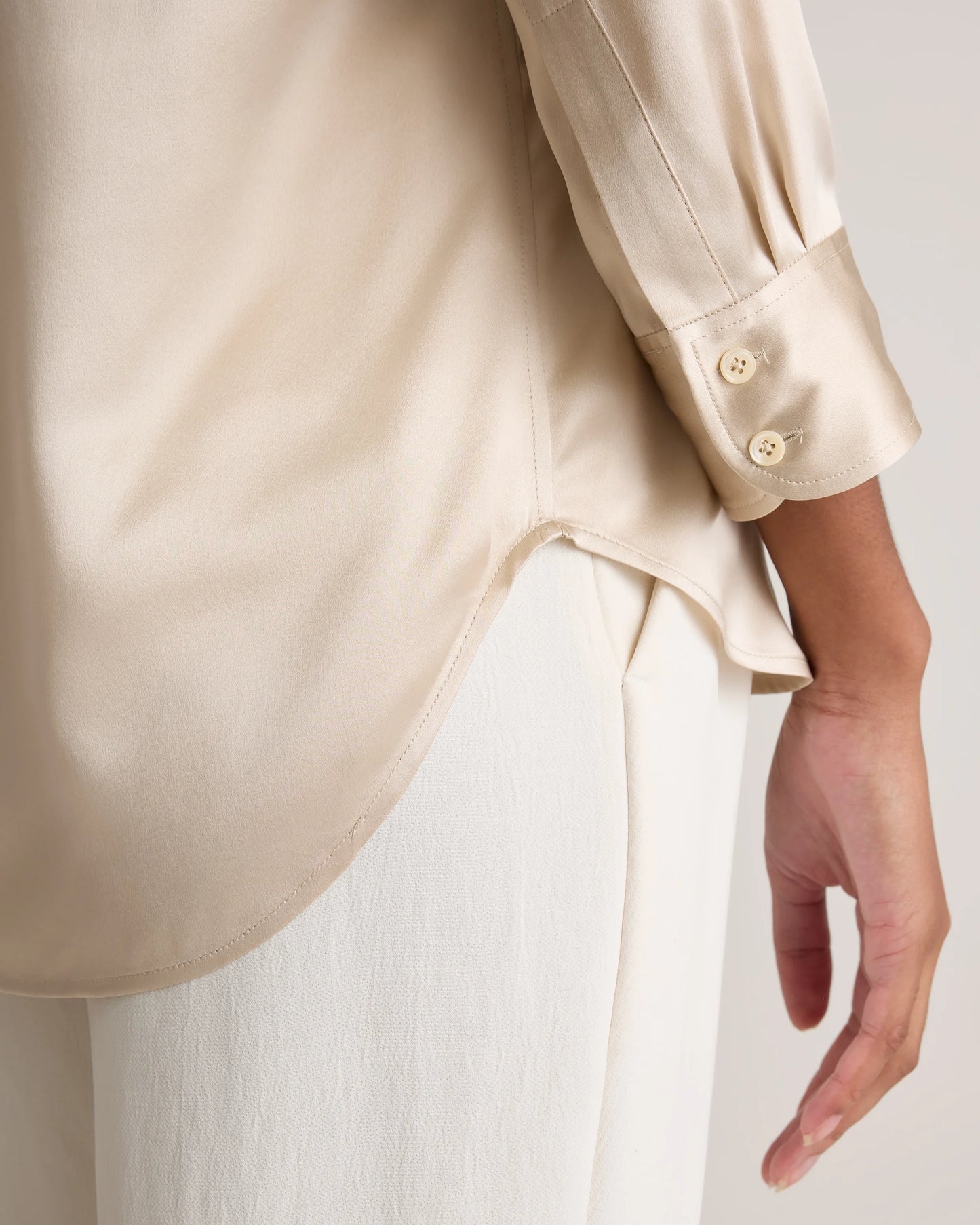 100% Washable Silk Three-Quarter Sleeve Shirt - XS / Vintage Pink