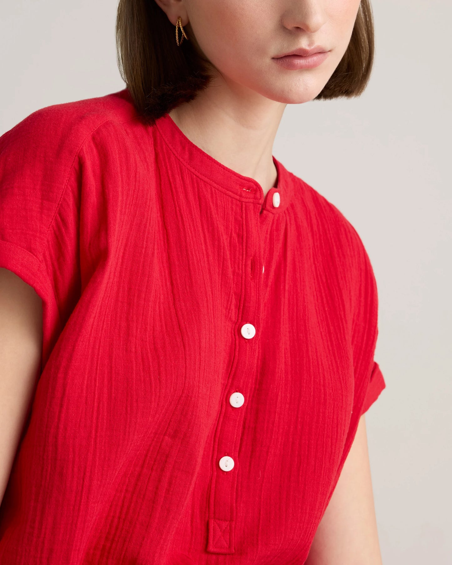 100% Organic Cotton Gauze Roll Sleeve Shirt - XS / Spiced Orange