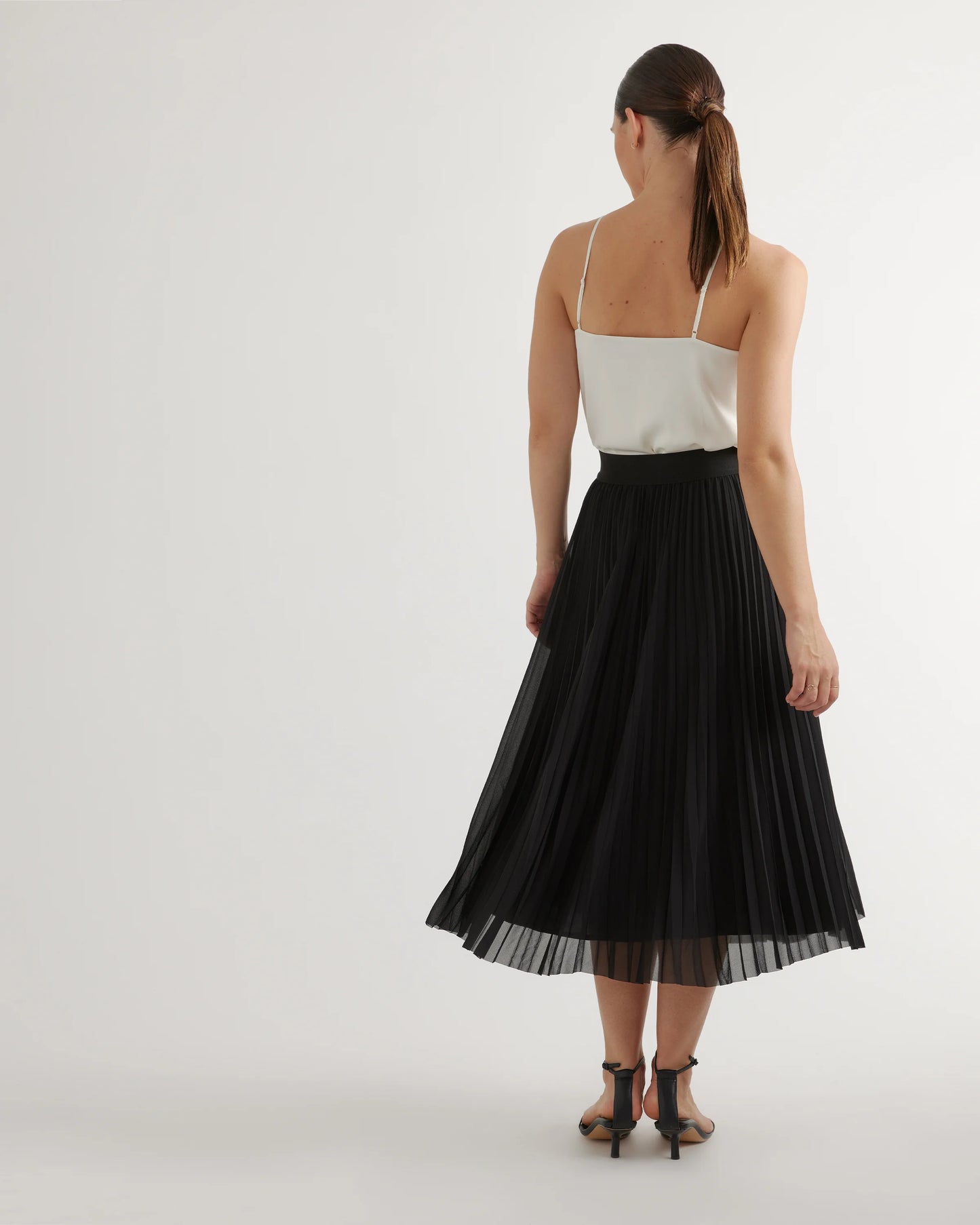 Chiffon Pleated Midi Skirt - XS / Black
