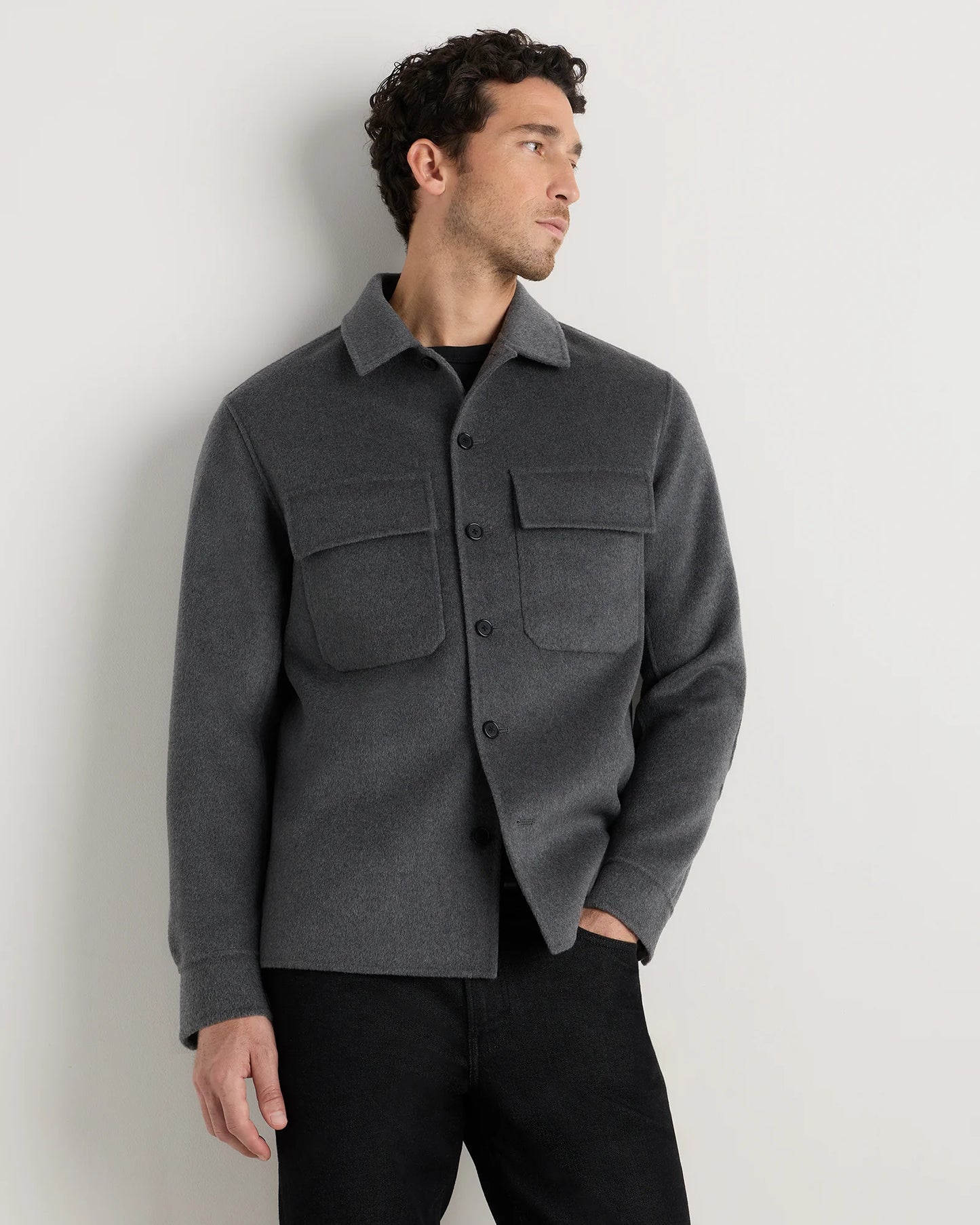 100% Mongolian Cashmere Double-Faced Shirt Jacket - S / Black