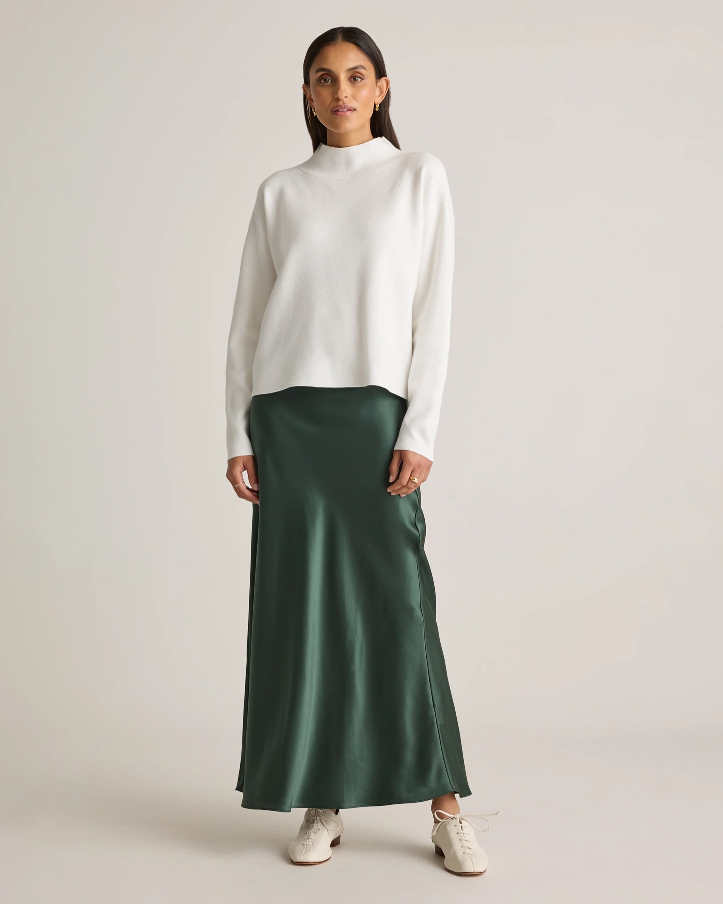 100% Washable Silk Maxi Skirt - XS / Champagne