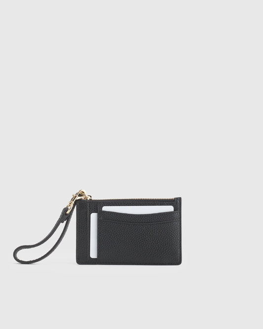 Italian Leather Card Case Wristlet - One Size / Black
