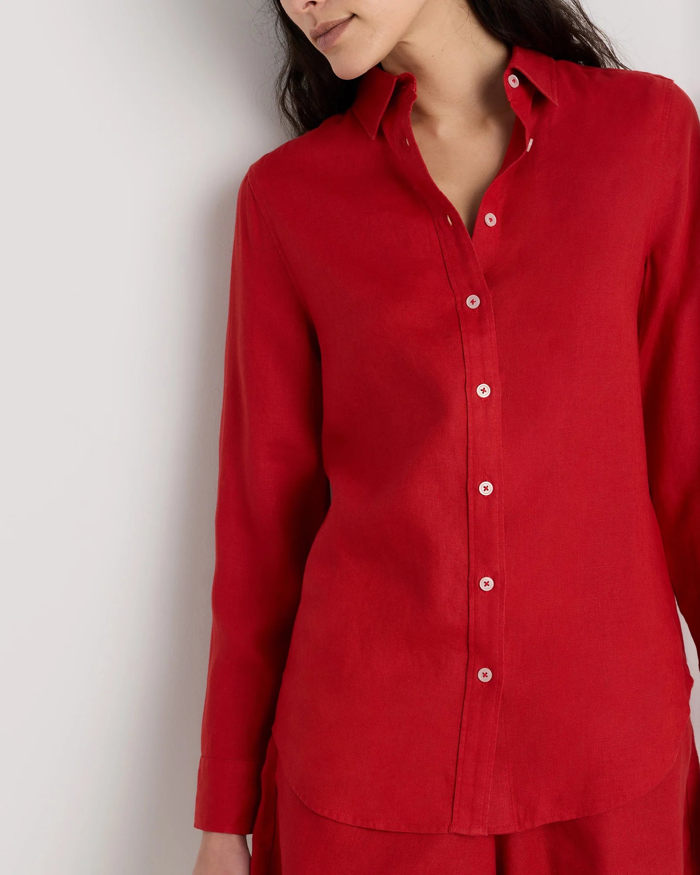 100% European Linen Long Sleeve Shirt - XS / Blue Pinstripe
