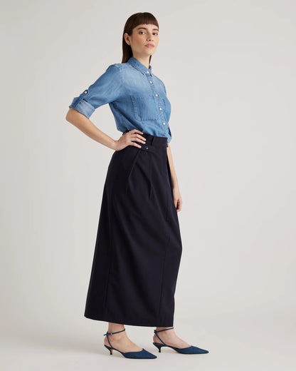 Chambray Tencel Long Sleeve Shirt - XS / Light Indigo