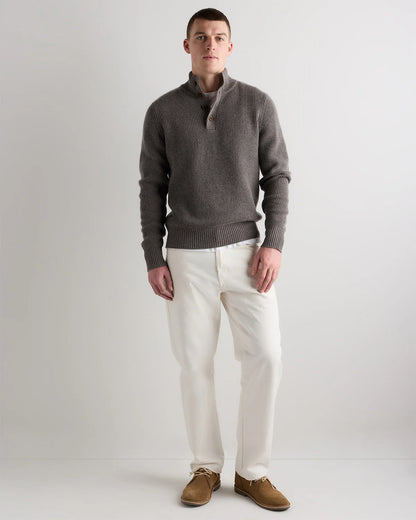 Mongolian Cashmere Waffle Quarter Button Sweater - S / Elk Brown