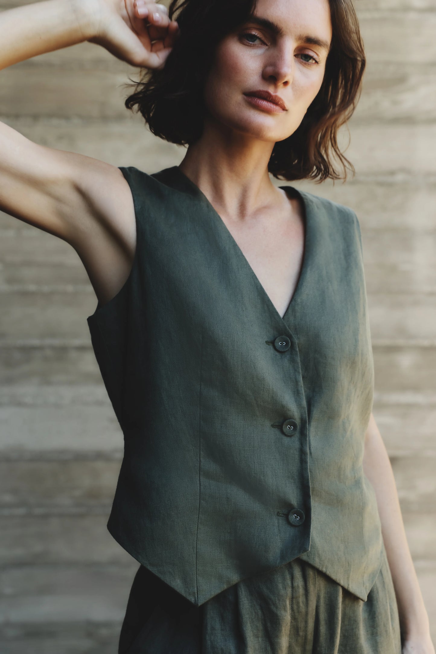 100% European Linen Vest - XS / Blue Pinstripe