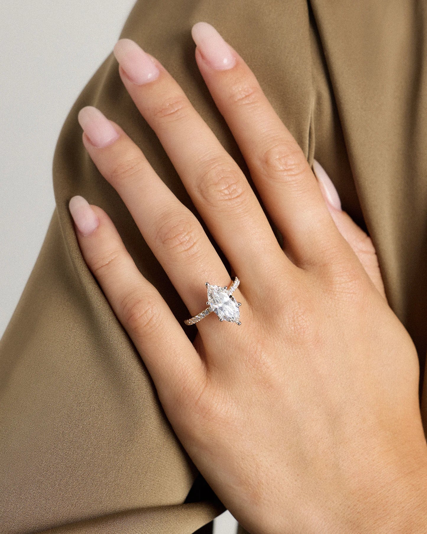 Lab Grown Diamond Marquise Petite Pave Engagement Ring - 3ct - 4 / Yellow Gold