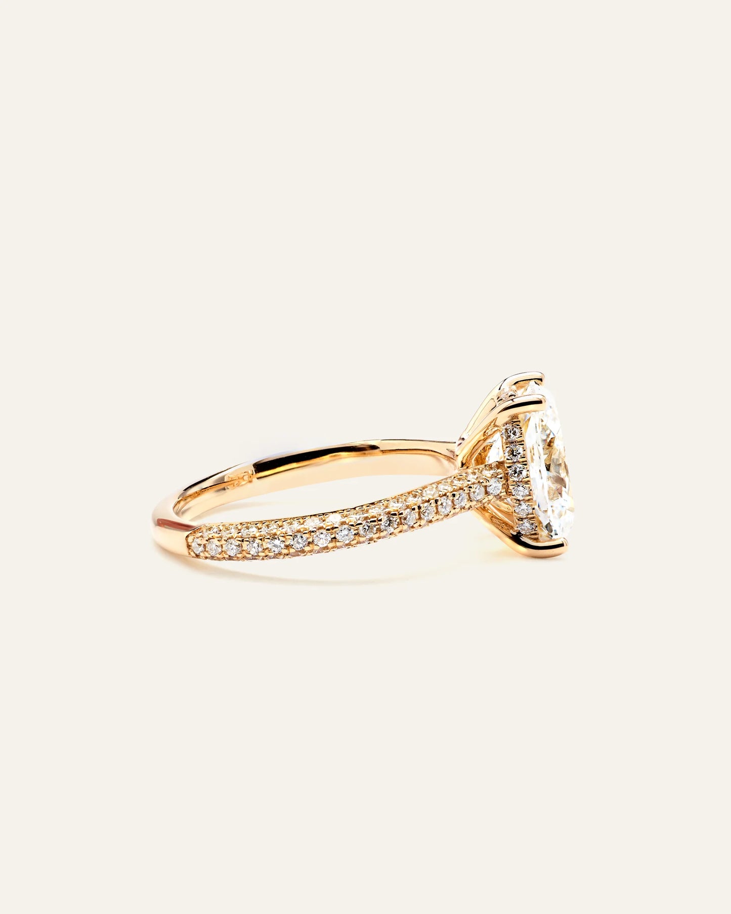 Lab Grown Diamond Elongated Cushion Pave Cathedral Engagement Ring - 3ct - 4 / Yellow Gold