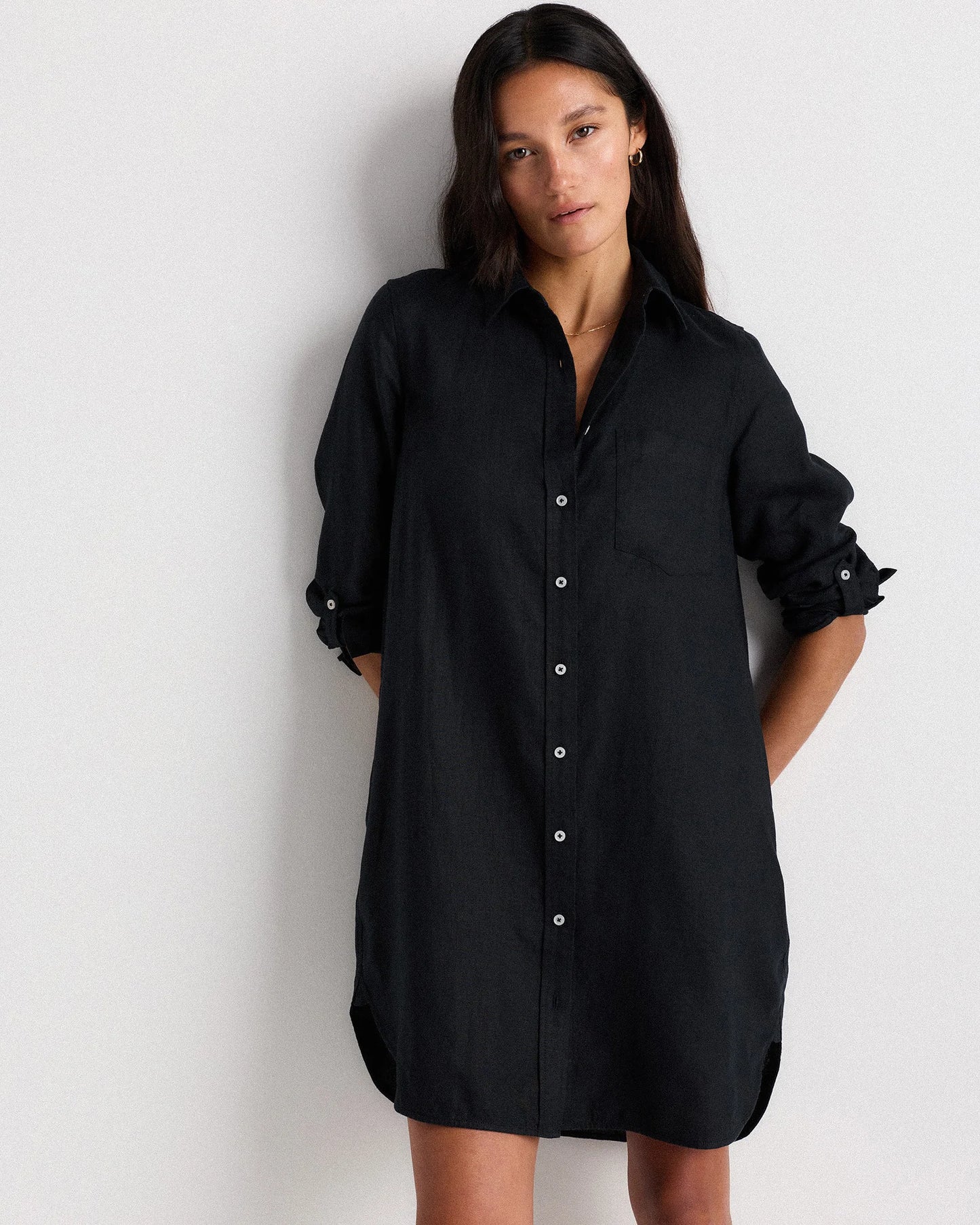 100% European Linen Shirt Dress - XS / Sky Blue Mariner Stripe