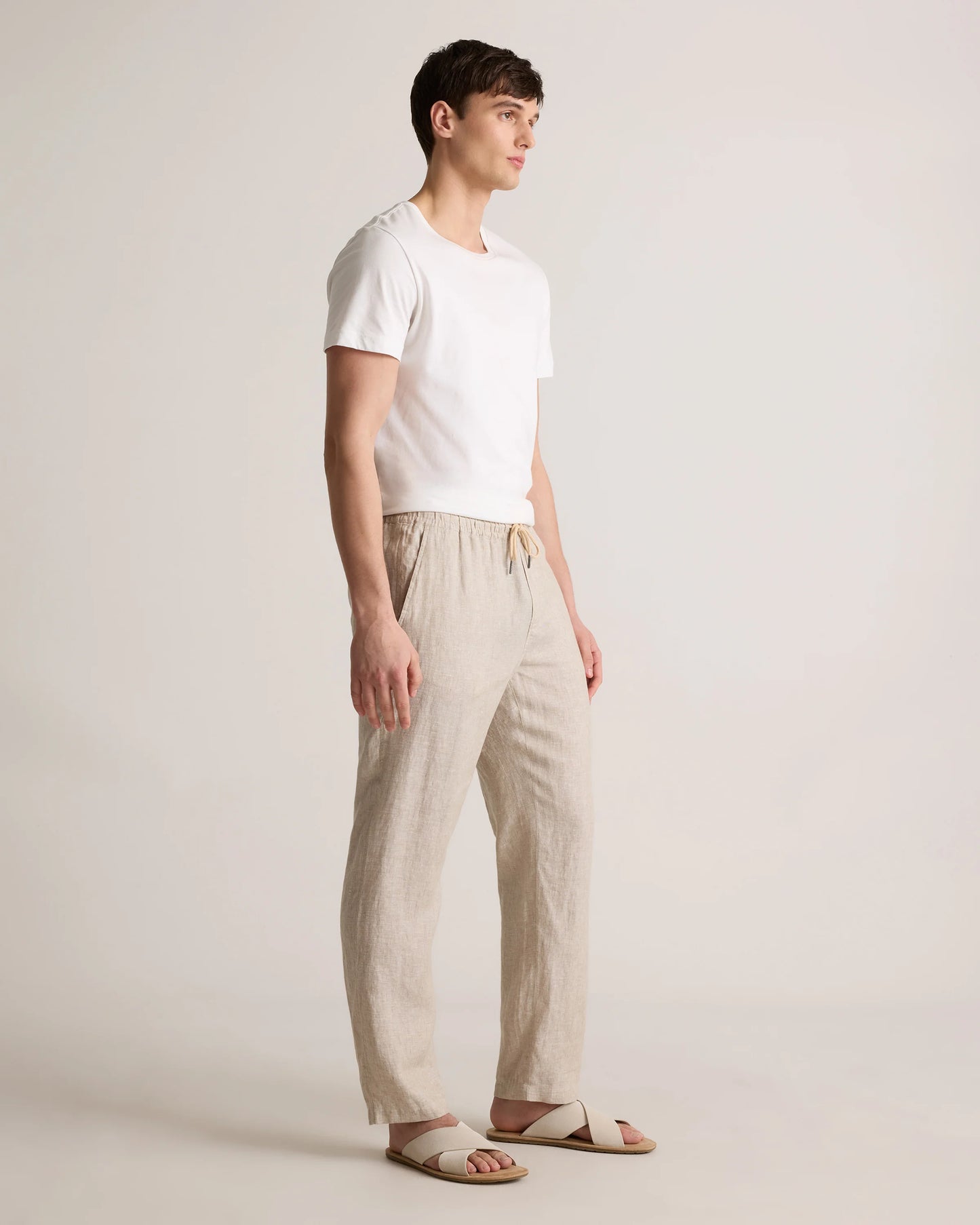 100% European Linen Drawstring Beach Pants - XS / Taupe Brown Chambray