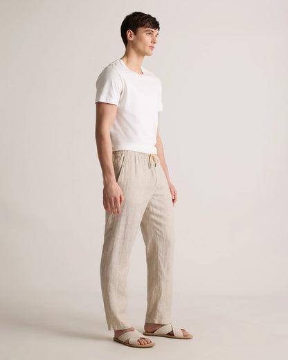 100% European Linen Drawstring Beach Pants - XS / Taupe Brown Chambray