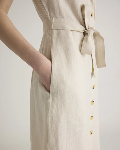 100% European Linen Button Front Dress - XS / Sky Blue Mariner Stripe