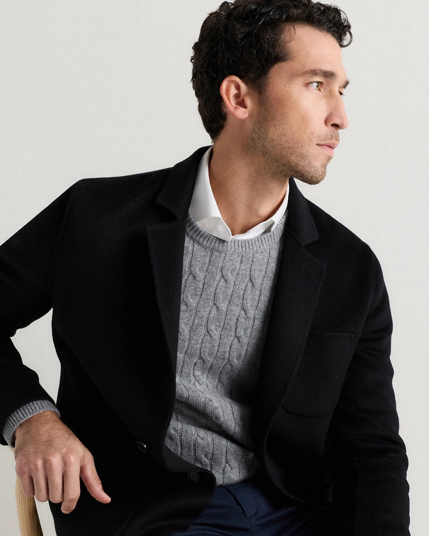 100% Mongolian Cashmere Double-Faced Chore Blazer - S / Heather Charcoal