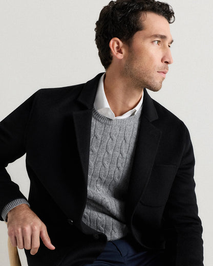 100% Mongolian Cashmere Double-Faced Chore Blazer - S / Heather Charcoal