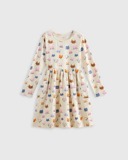 Organic Cotton Long Sleeve Fit and Flare Pocket Dress - 2T / Purple Poppy Garden