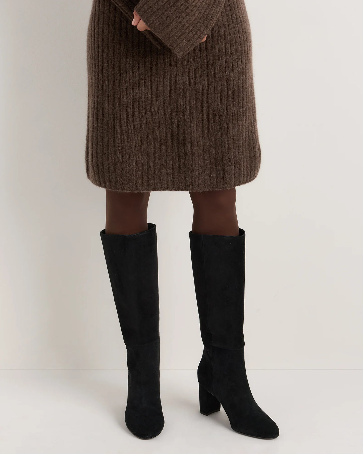 Italian Suede Block Heel Boots - 5 / Espresso Brown
