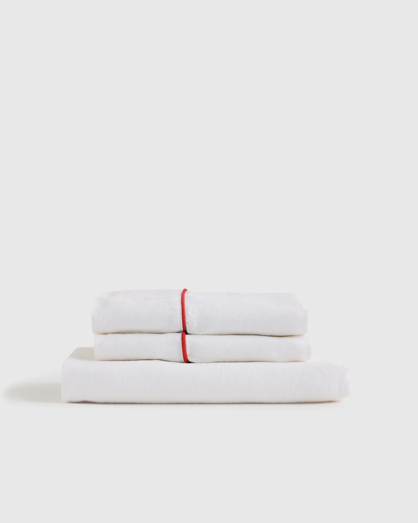European Linen Piped Fitted Sheet Set - Twin / Mist/White