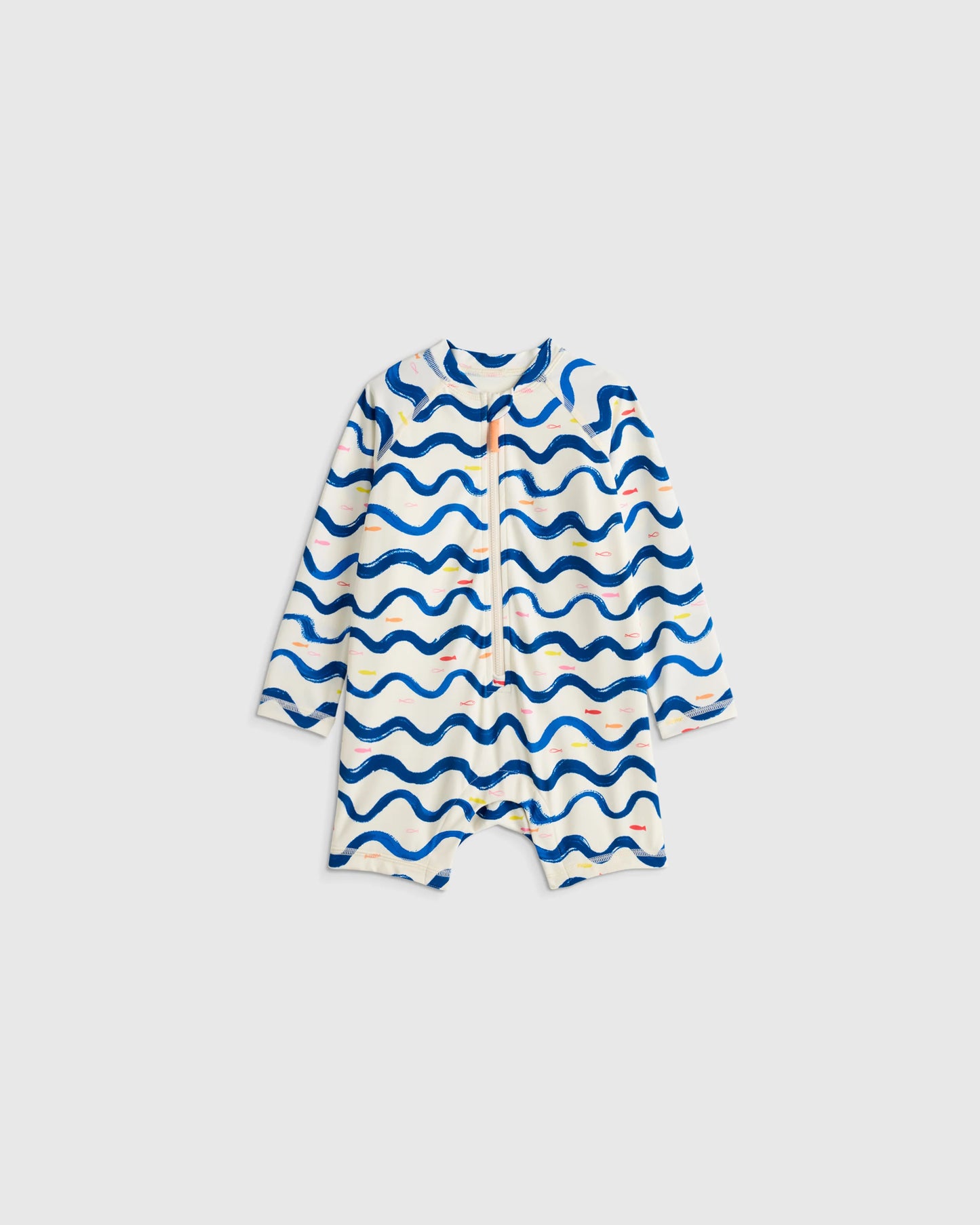 Long Sleeve Zip-Up Rash Guard One-Piece - 2T / Peri Beach Stripe
